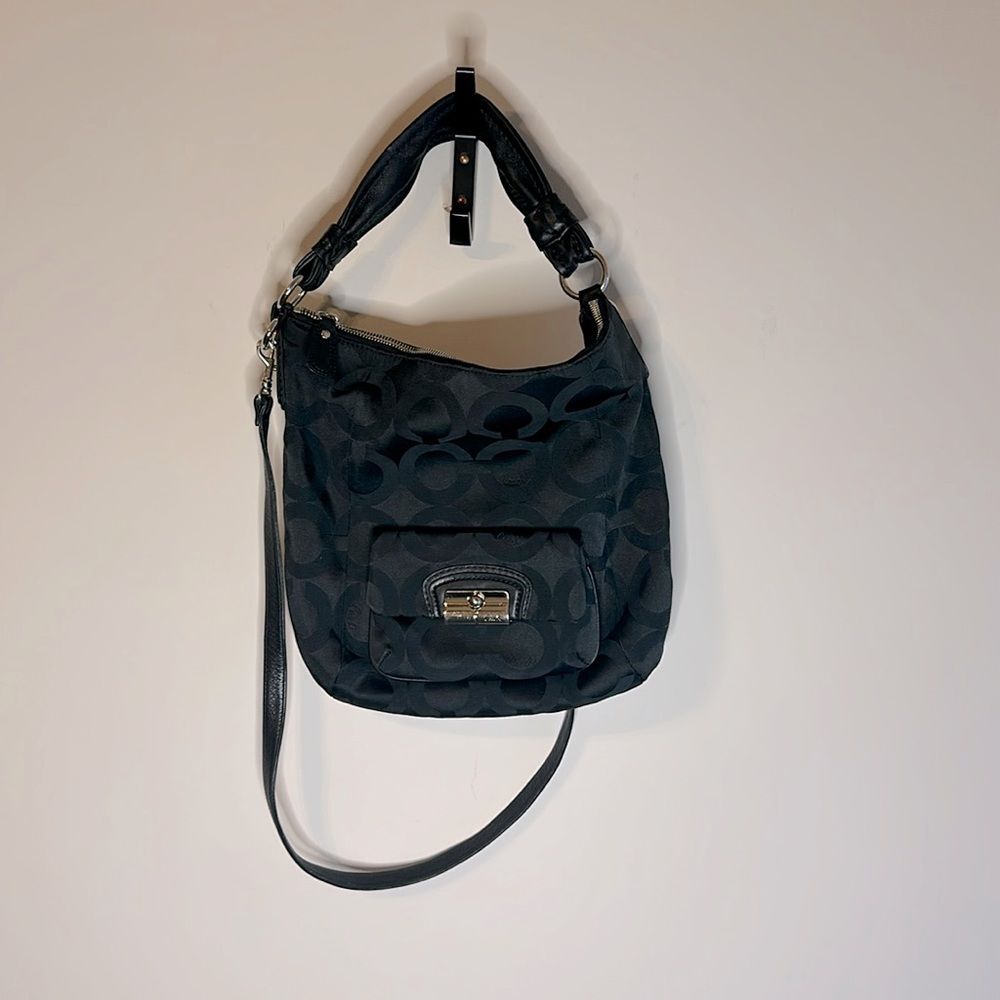 Coach Black Sateen OP Art Signature Kristen Hobo Bag #14753  Blue Interior